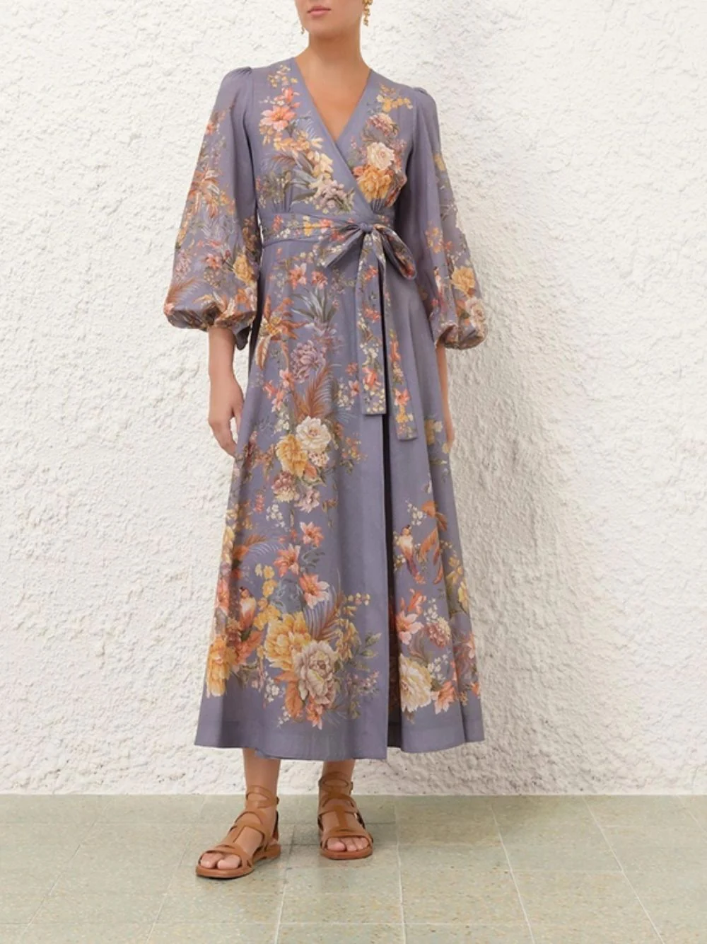 Teal Multi Floral Wrap Dress - Image 2