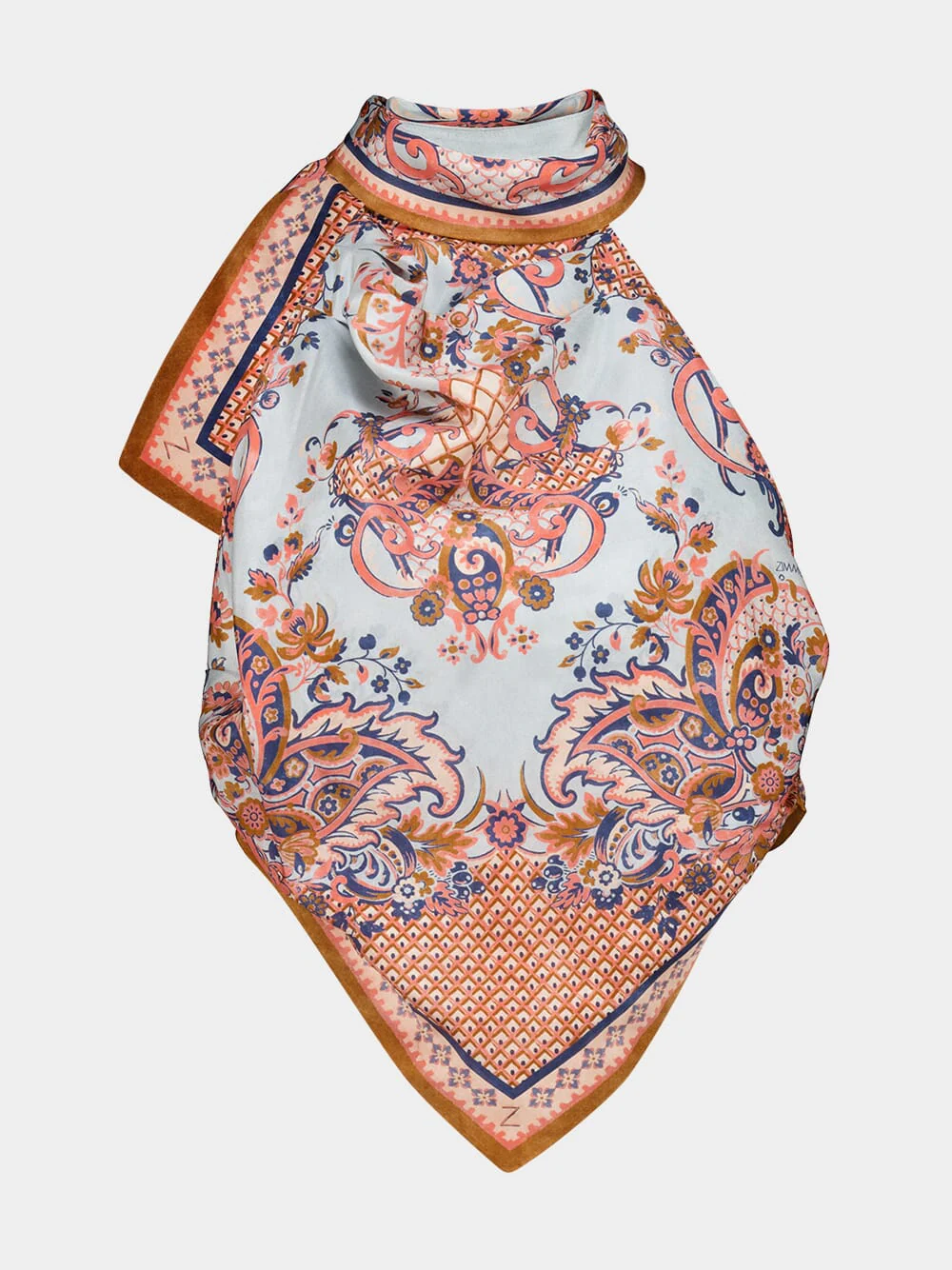 Blue Paisley Flora Aster Silk Scarf Top