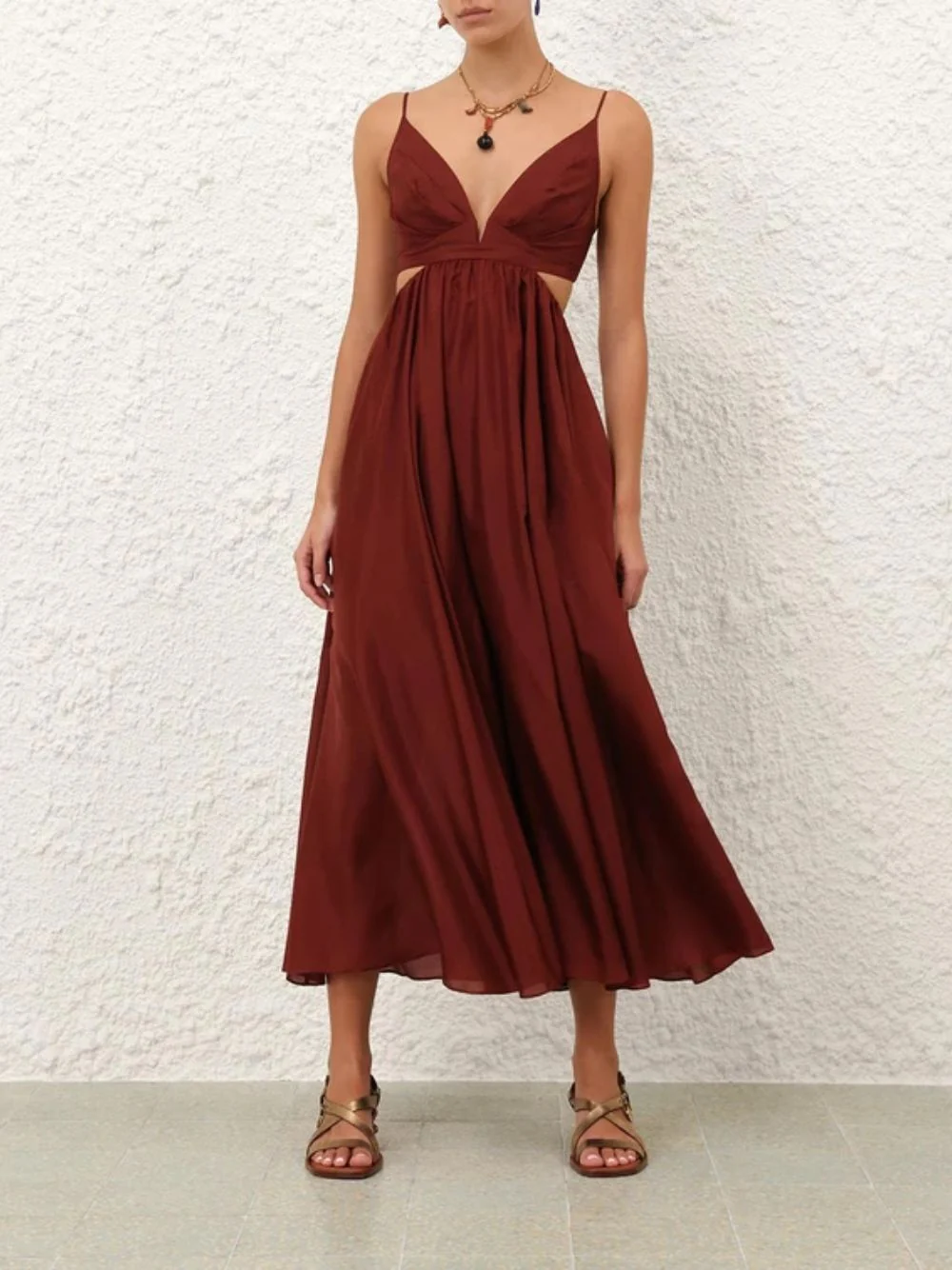 Wanderlust Plunge Maxi Dress in Burgundy