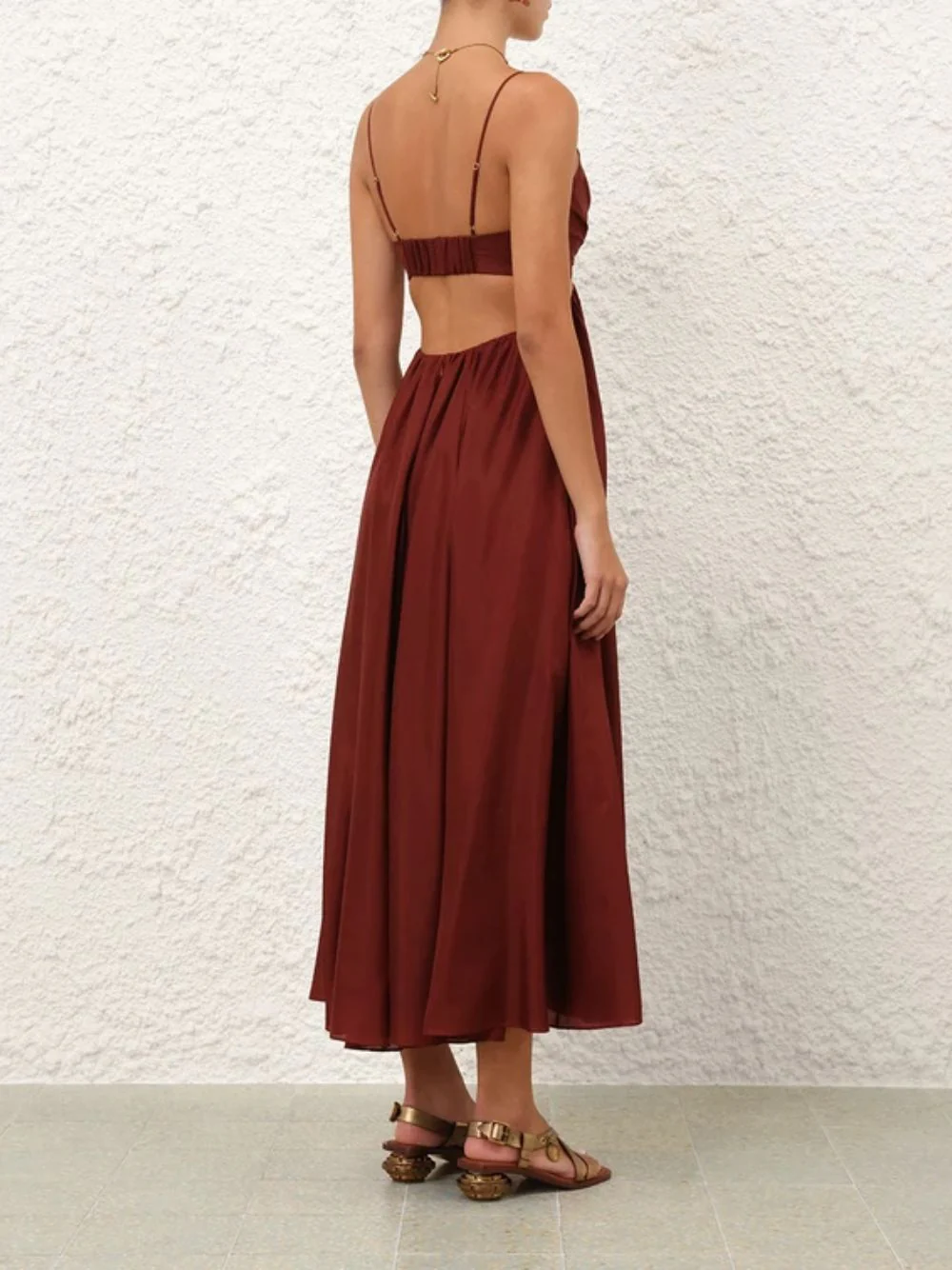 Wanderlust Plunge Maxi Dress in Burgundy - Image 3
