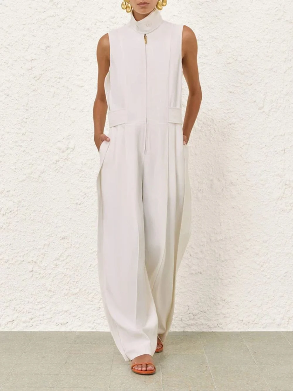 White Luna Twill Jumpsuit - Image 3