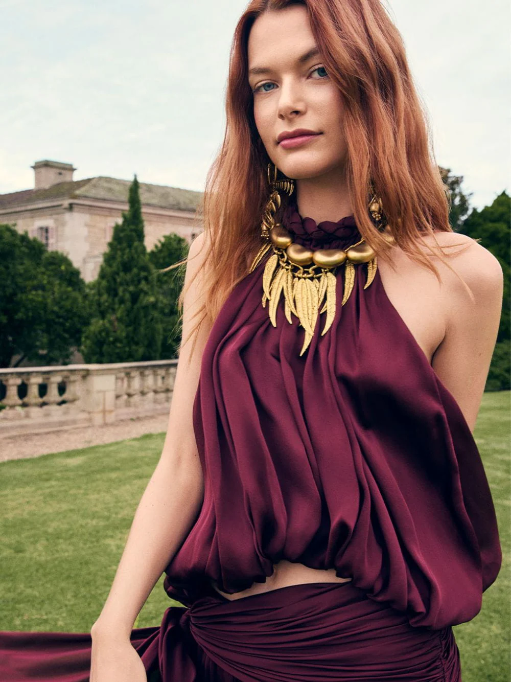 Wine Luna Billow Halter Top