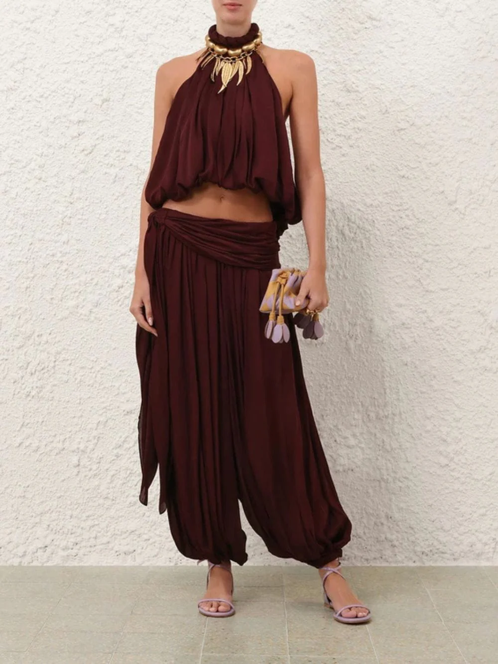 Wine Luna Draped Harem Pant - Image 2