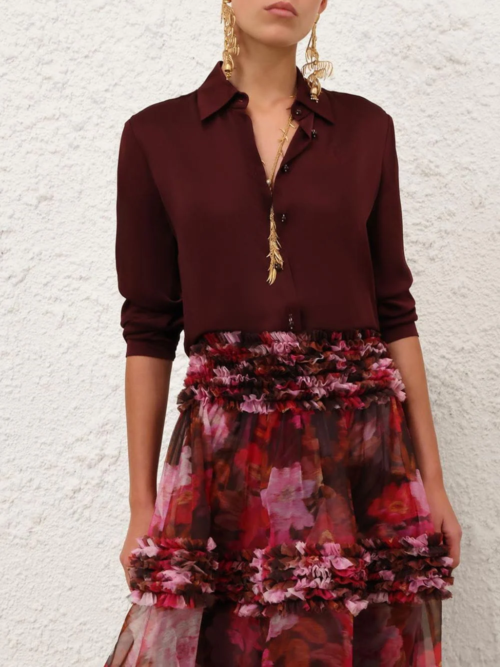 Wine Luna Satin Silk Shirt - Image 2