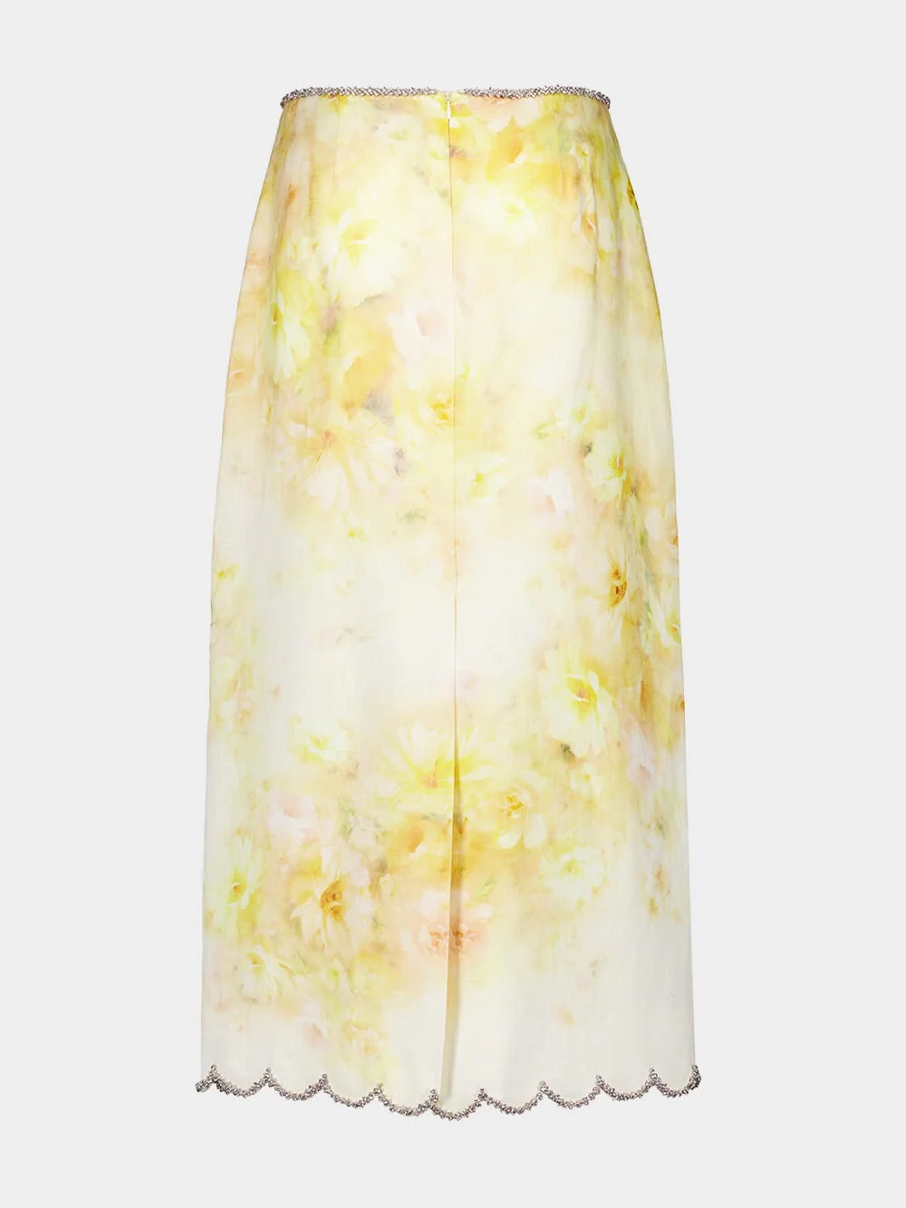 Yellow Floral Crush Scalloped Midi Skirt - Image 2