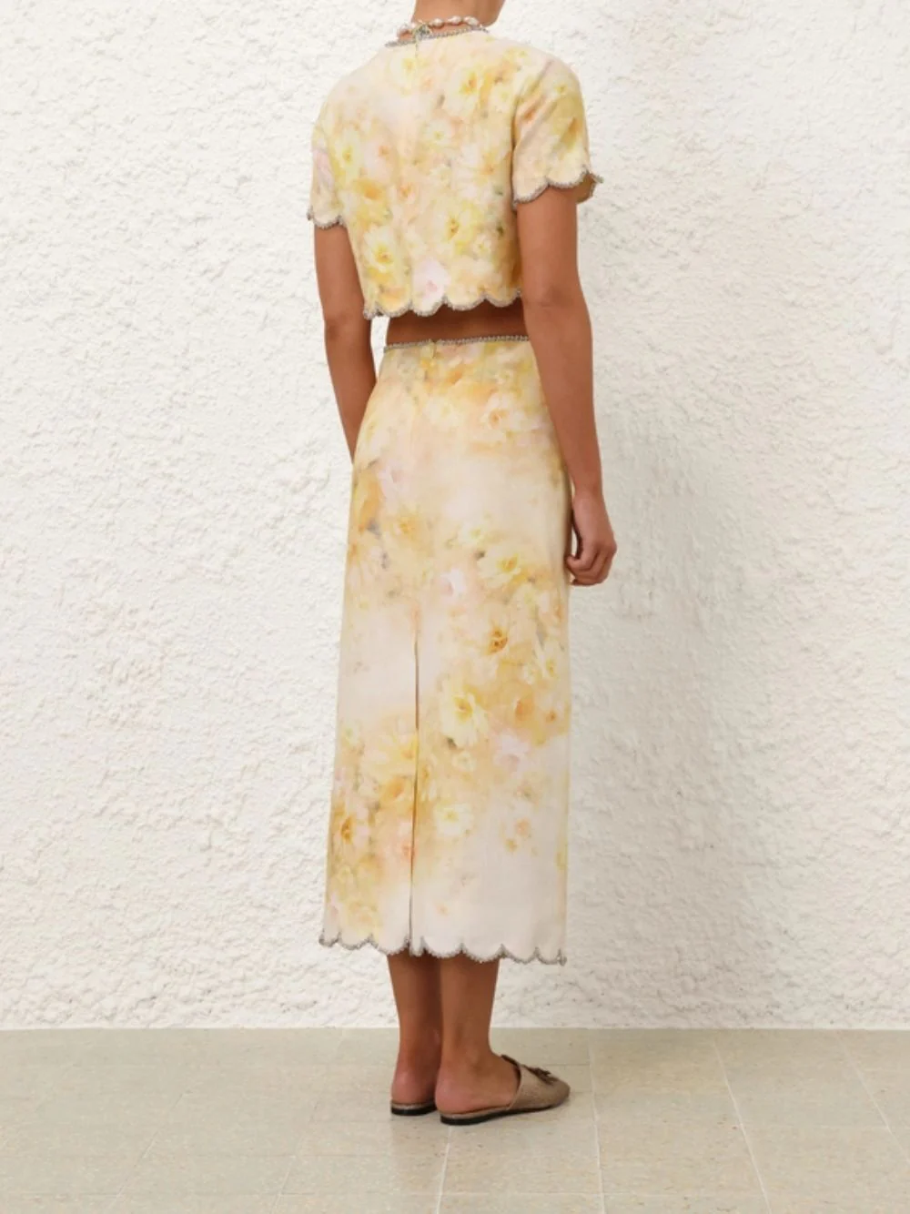 Yellow Floral Crush Scalloped Top - Image 3